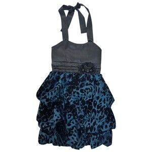 Xtraordinary Girls 7 Formal Party Dress Blue Black Animal Print Bow Holiday Danc